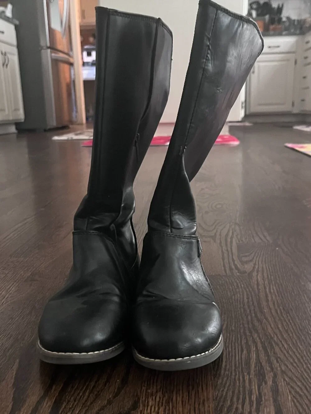 Crazy 8 Girls Black Faux Leather Knee-High Riding Boots Size 3